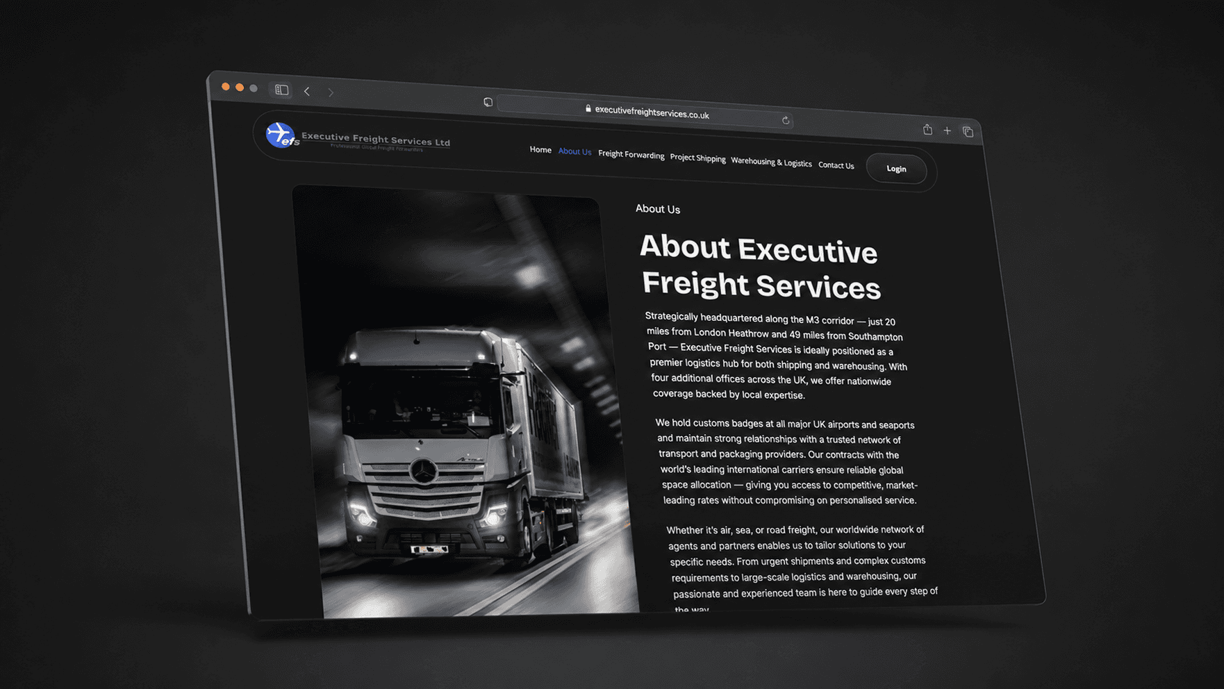 Executive Freight Services, About EFS — global freight credentials and service scope.