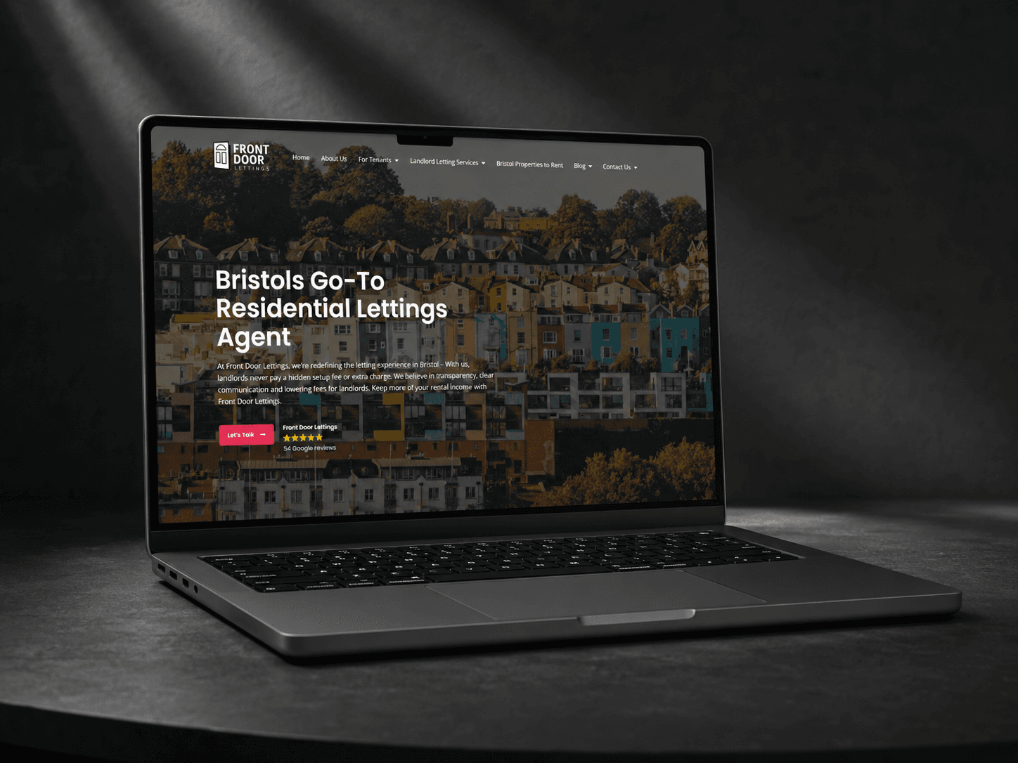 Front Door Lettings, Homepage hero — Bristol lettings positioning, review trust signals and primary enquiry CTA.