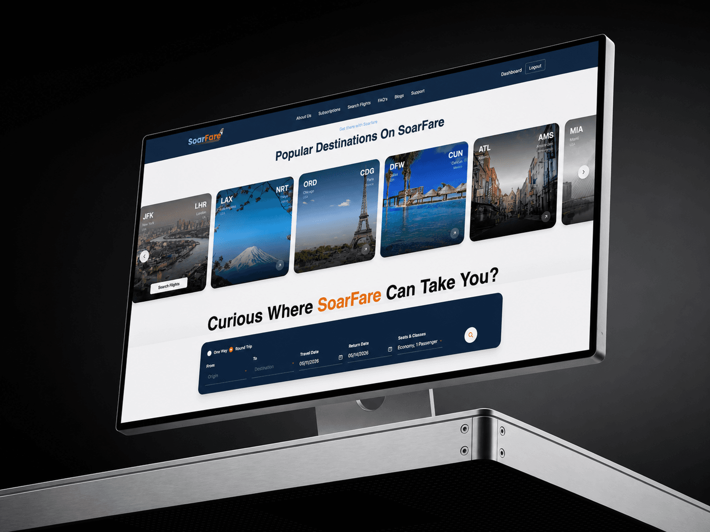 Soarfare, Marketing site — plans, how-it-works, member testimonials.