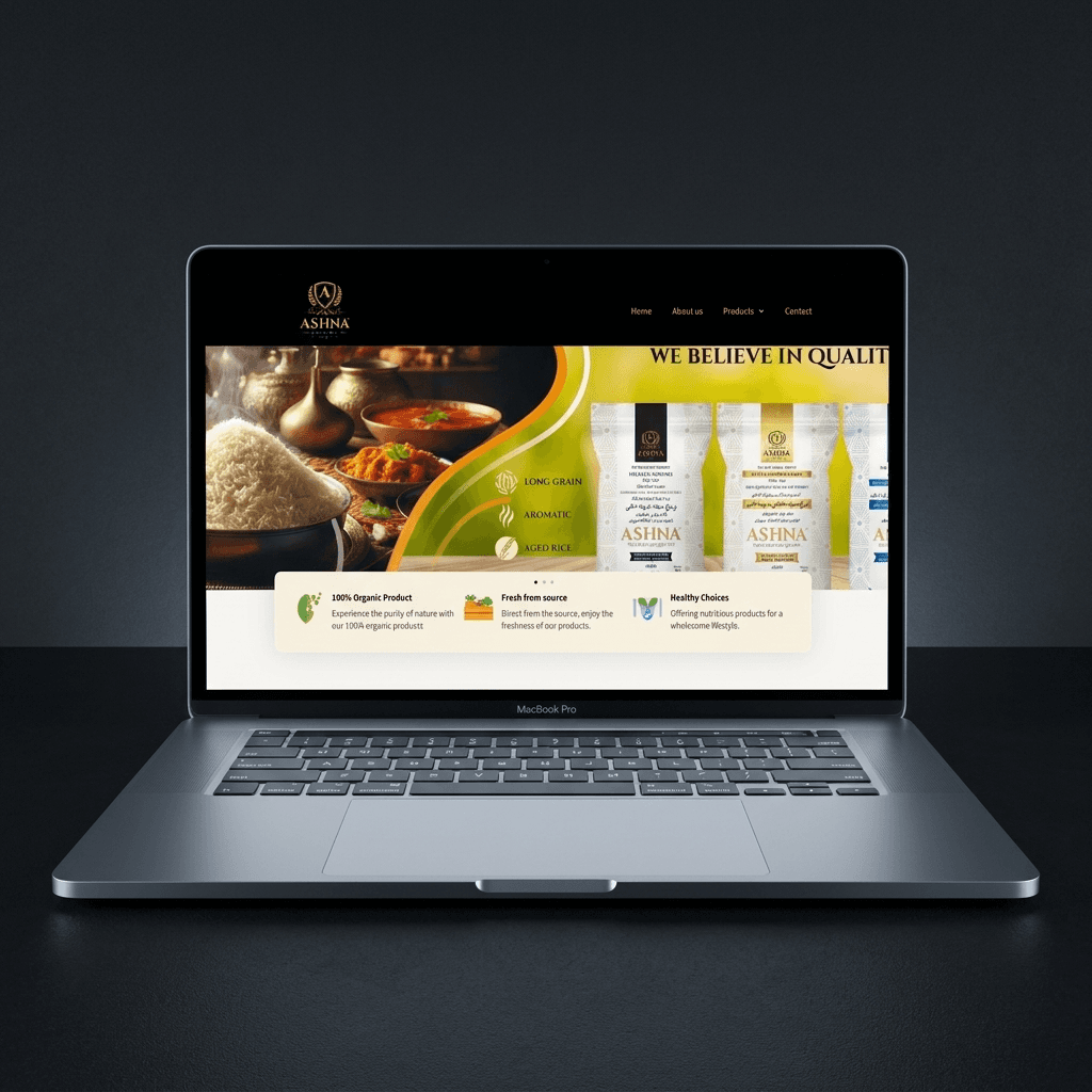 Ashna Foods, A brand platform and web showcase for Ashna Foods, featuring certified organic products, natural grains, pulses, spices, and sustainable agriculture practices.