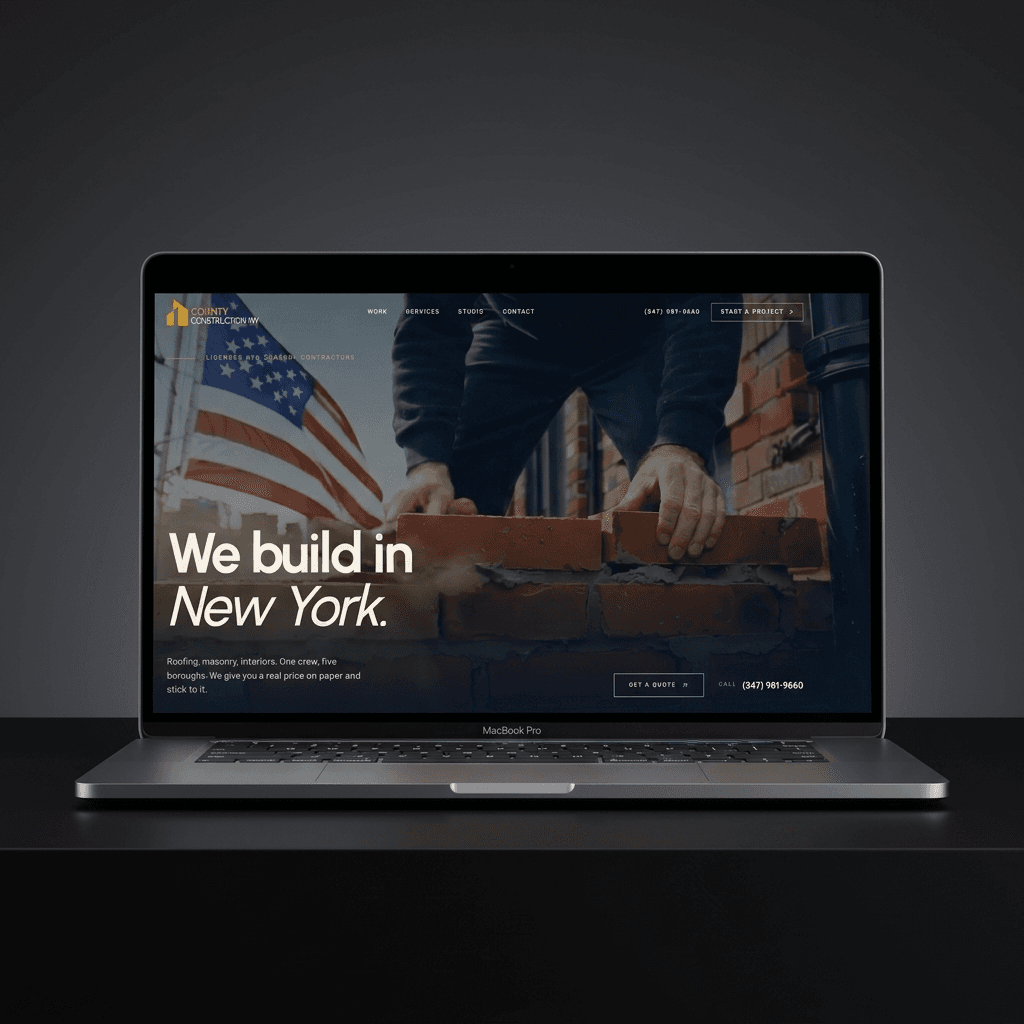 County Contracting NY, A modern, high-converting digital platform for County Contracting NY, showcasing roofing, masonry, interior renovation, and fire escape repairs with free written quote engines.