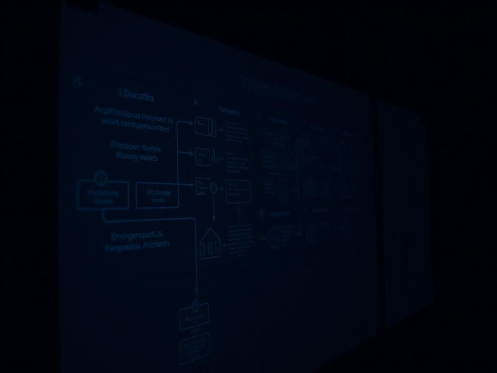 Whiteboard with system architecture diagrams