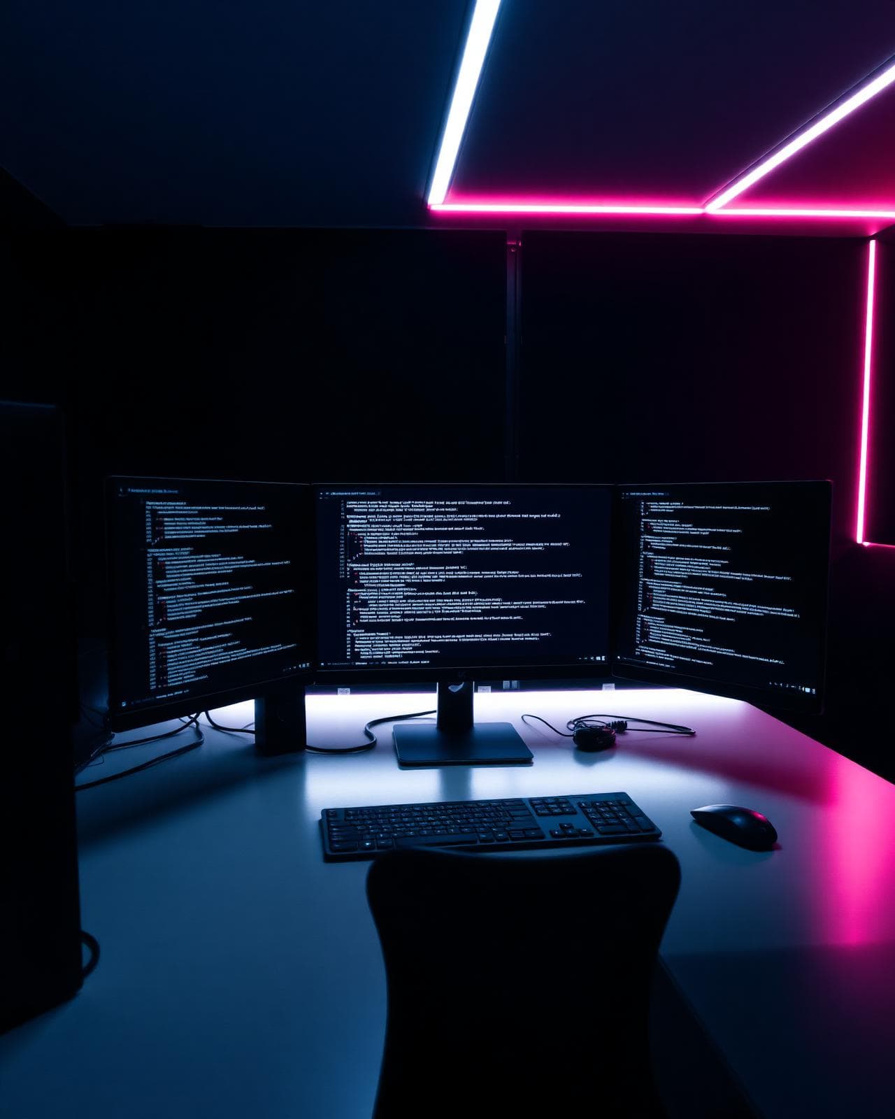 Modern studio workspace at night