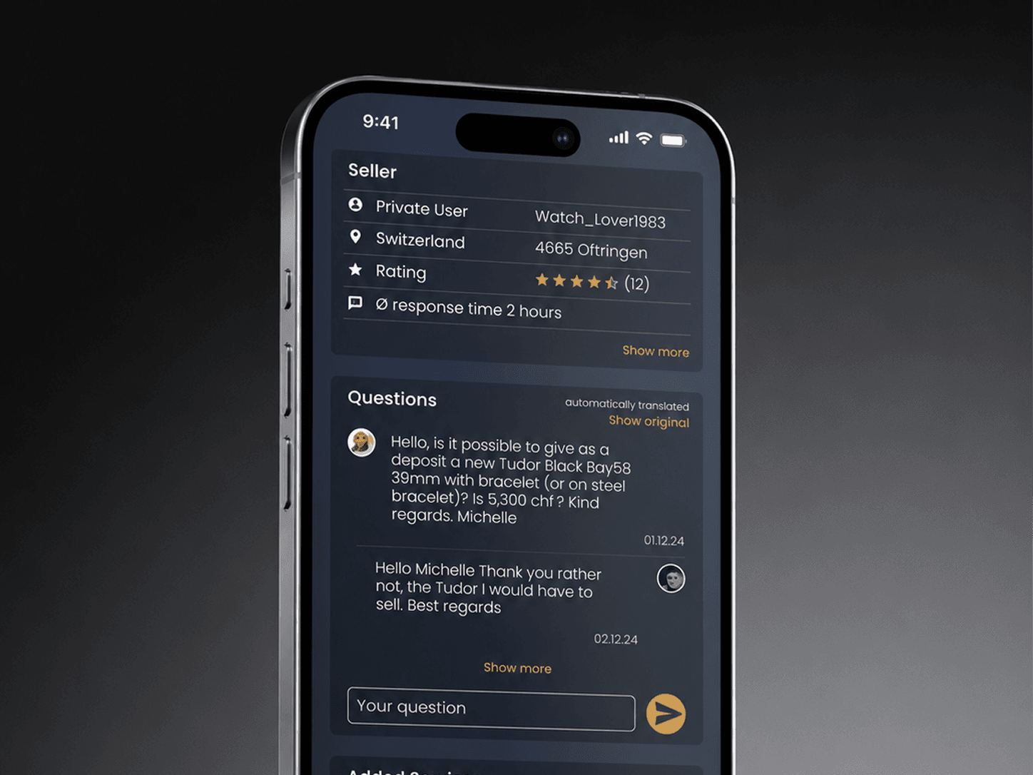 Chronedo, Listing detail — reference, condition, papers, bid history.