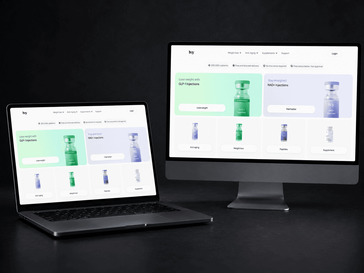 Ivy Rx, A Webflow healthcare experience shaped by Mative to guide visitors from treatment interest into a clear, trust-led onboarding journey.