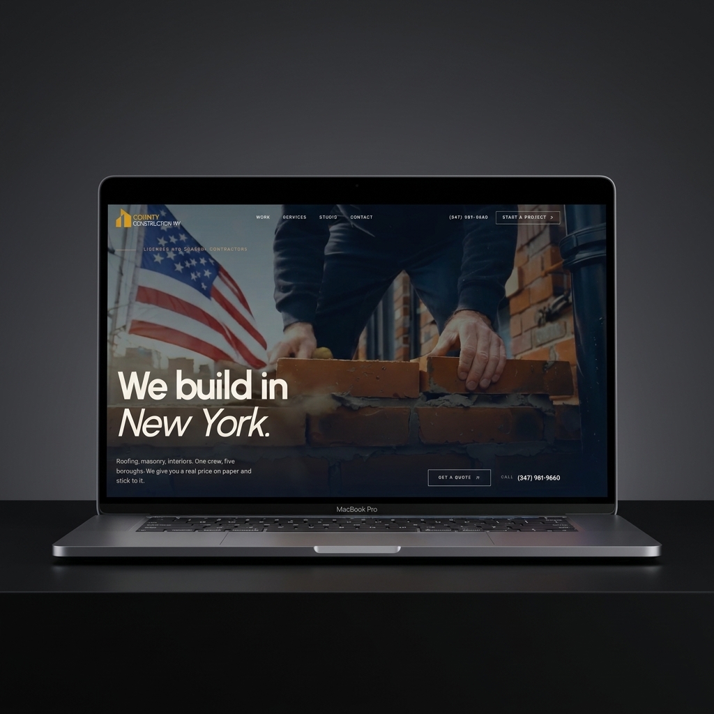County Contracting NY, A modern, high-converting digital platform for County Contracting NY, showcasing roofing, masonry, interior renovation, and fire escape repairs with free written quote engines.